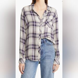 Rails Women's Button-Down Shirt in Purple and Cream Plaid